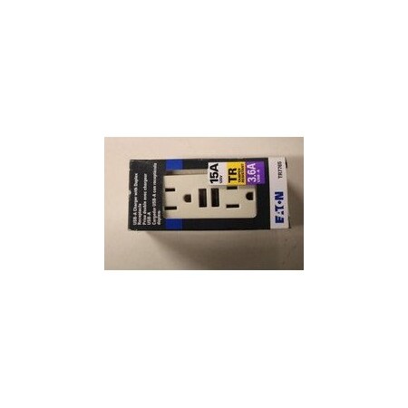 Eaton Wiring Devices EATON COMBINATION 3.6A USB CHARGER WITH DUPLEX RECEPTACLE, 15A, 125V, LA - TR7765LA-BOX